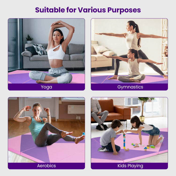 4-Panel PU Leather Folding Exercise Gym Mat with Hook and Loop Fasteners