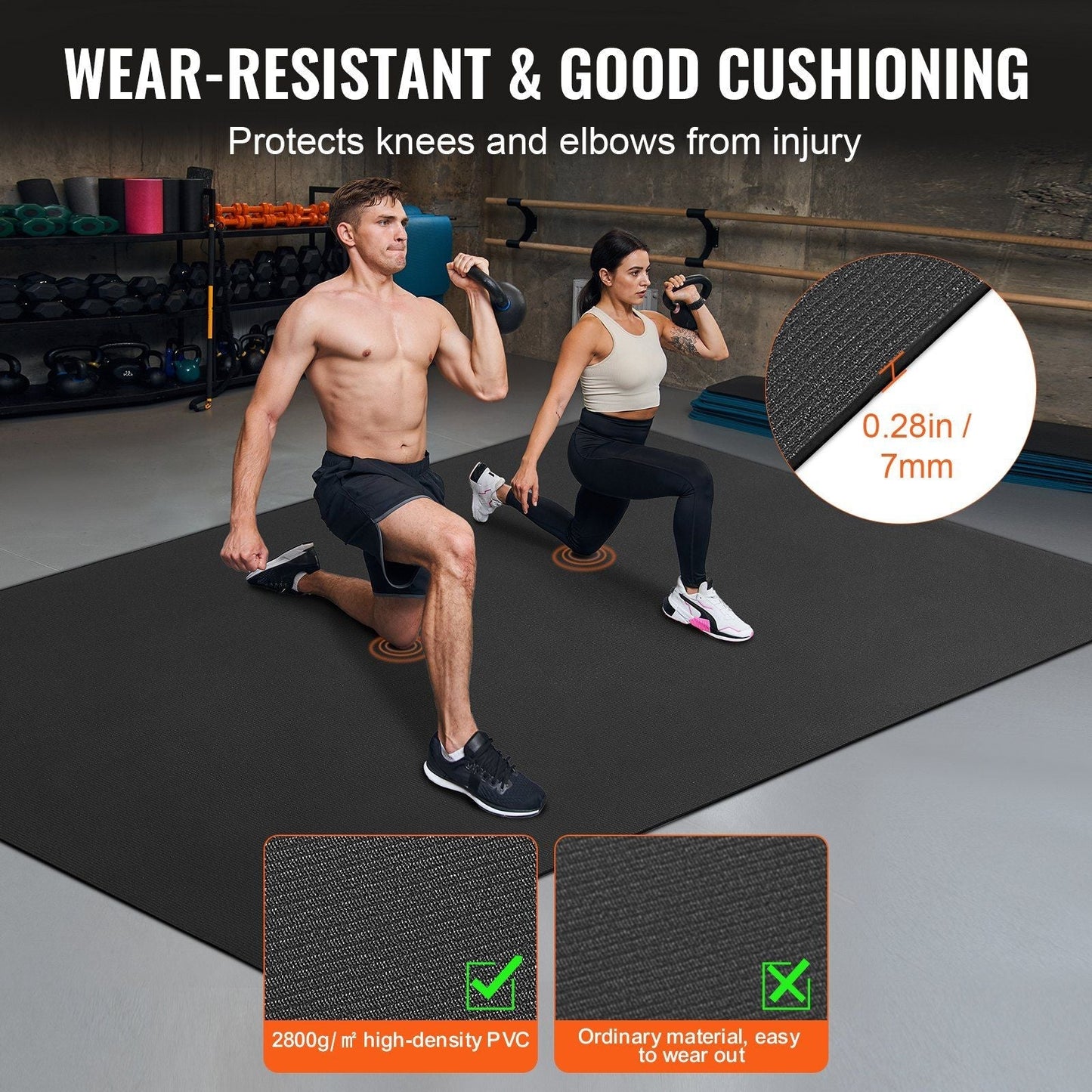 VEVOR Exercise Mat, Non Slip High Density Premium Yoga Mat, Exercise Yoga Mat for Men & Women, Fitness & Exercise Mat with Bag & Carry Strap, for All Types of Home Yoga, Pilate & Floor Workout (9x6ft)